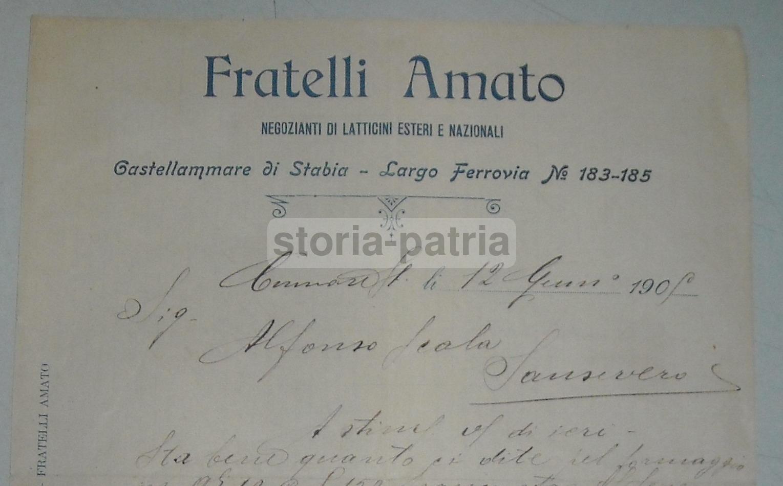 Antica Carta Da Lettera, Pubblicitaria, Castellammare Di Stabia, Amato, Latticini immagine 1