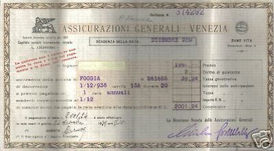 Assicurazioni Generali, Vecchia Quietanza, Da Collezione immagine 1