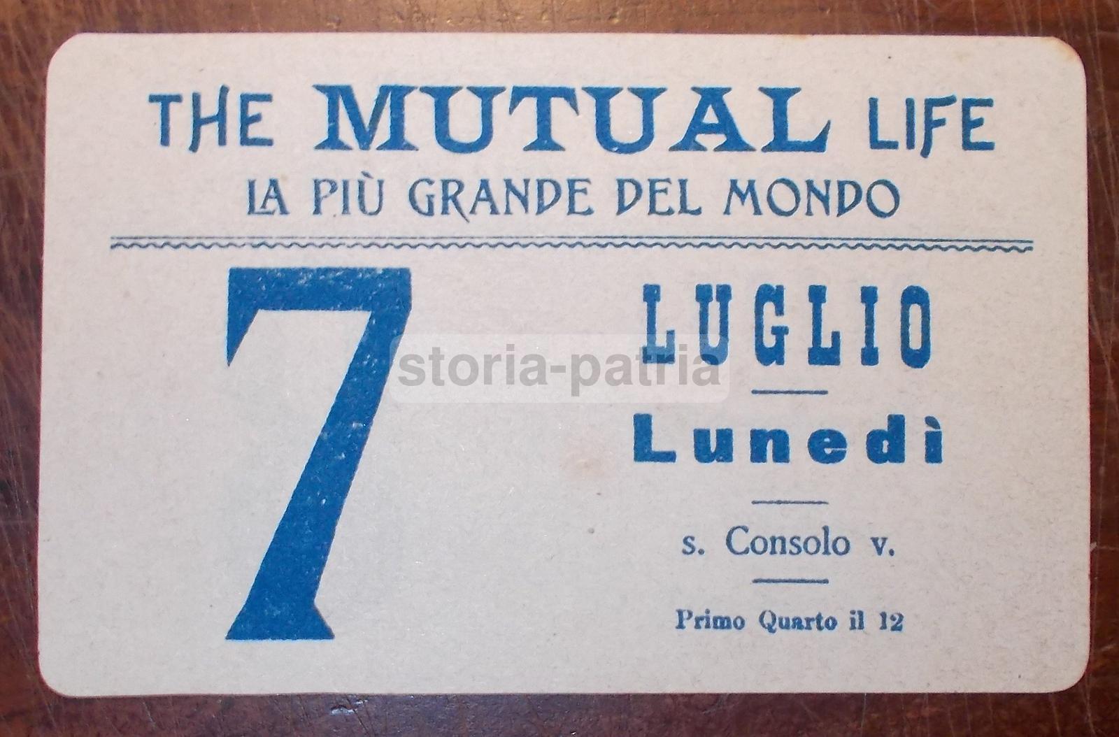Assicurazioni, Prevenzione, The Mutual Life, Rara Antica Pubblicitaria, Foglietto immagine 1