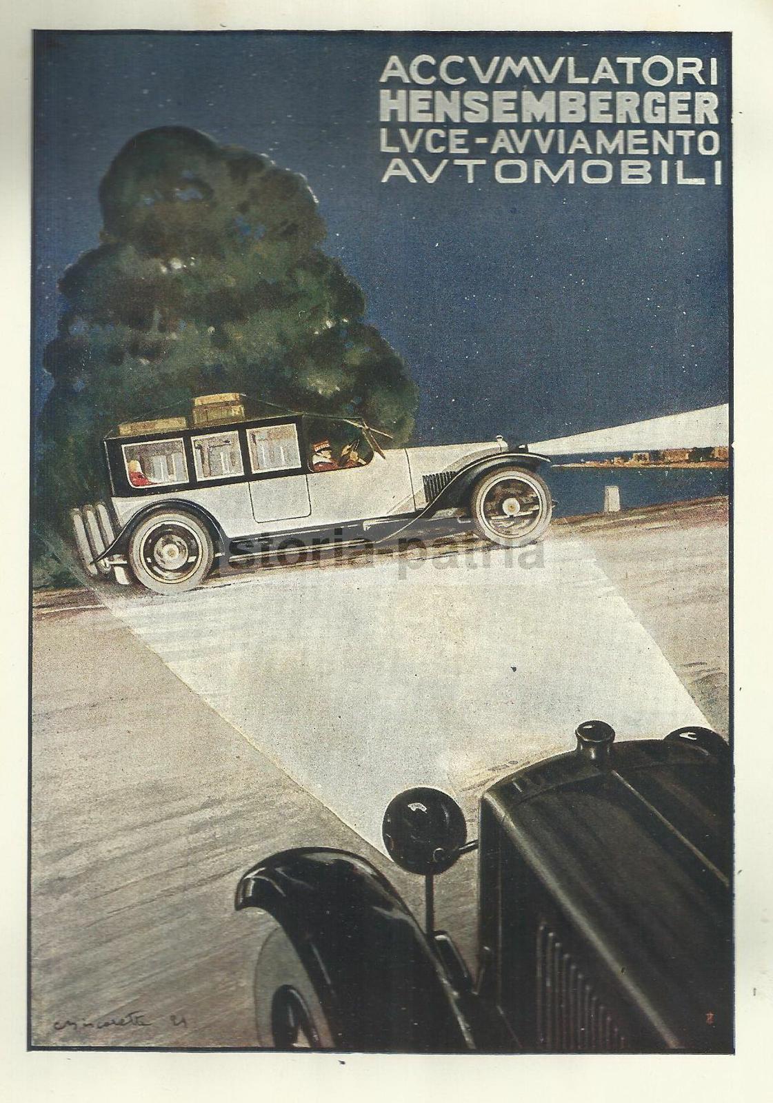 Auto, Automobilismo, Batterie Hensemberger, Luce, Bitter Campari, Pubblicita, Stampa immagine 2