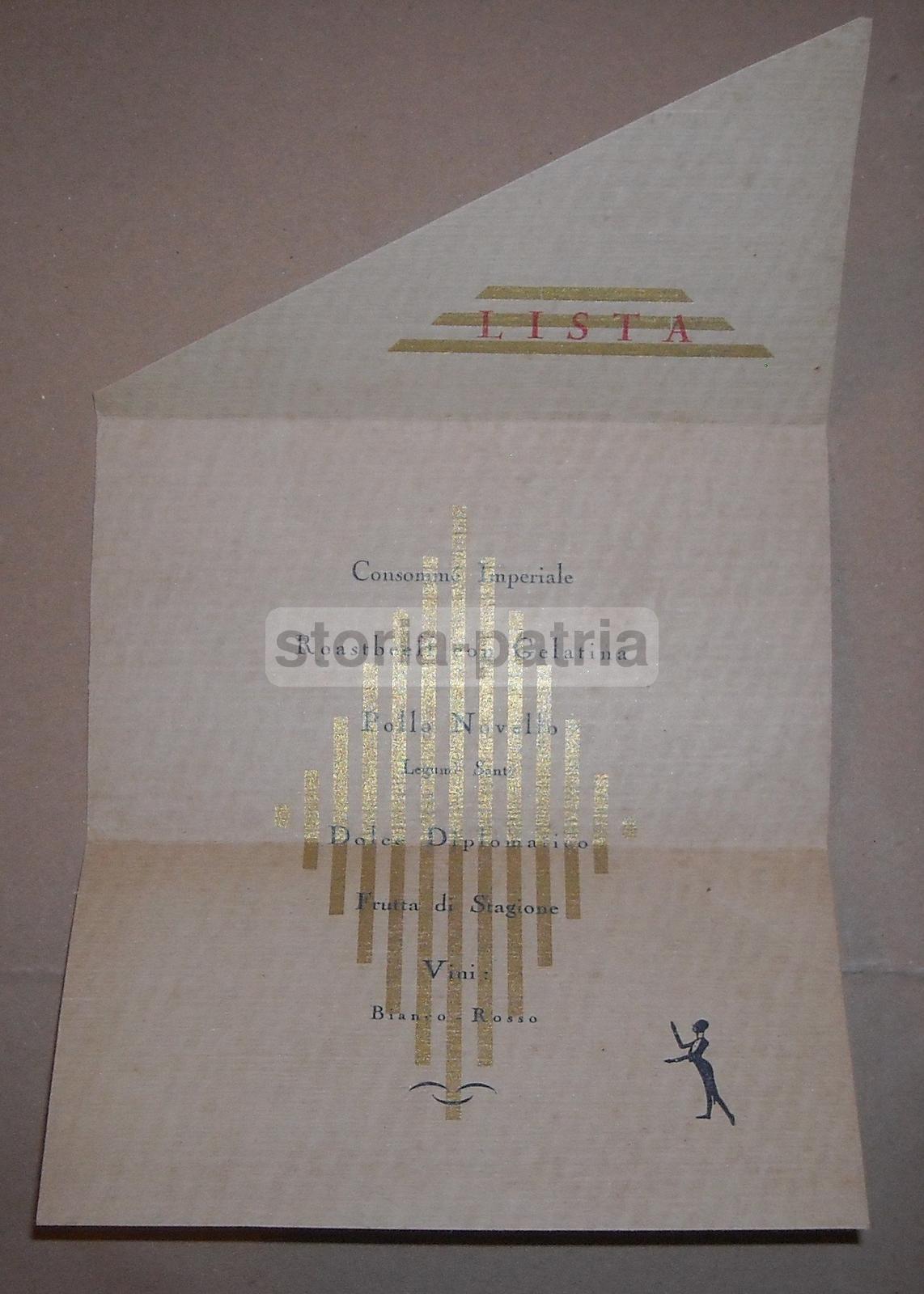 Cucina, Gastronomia, Ristorante, Gerosa, Menu, Consomme Imperiale, Legumi Sante, 1929 immagine 2