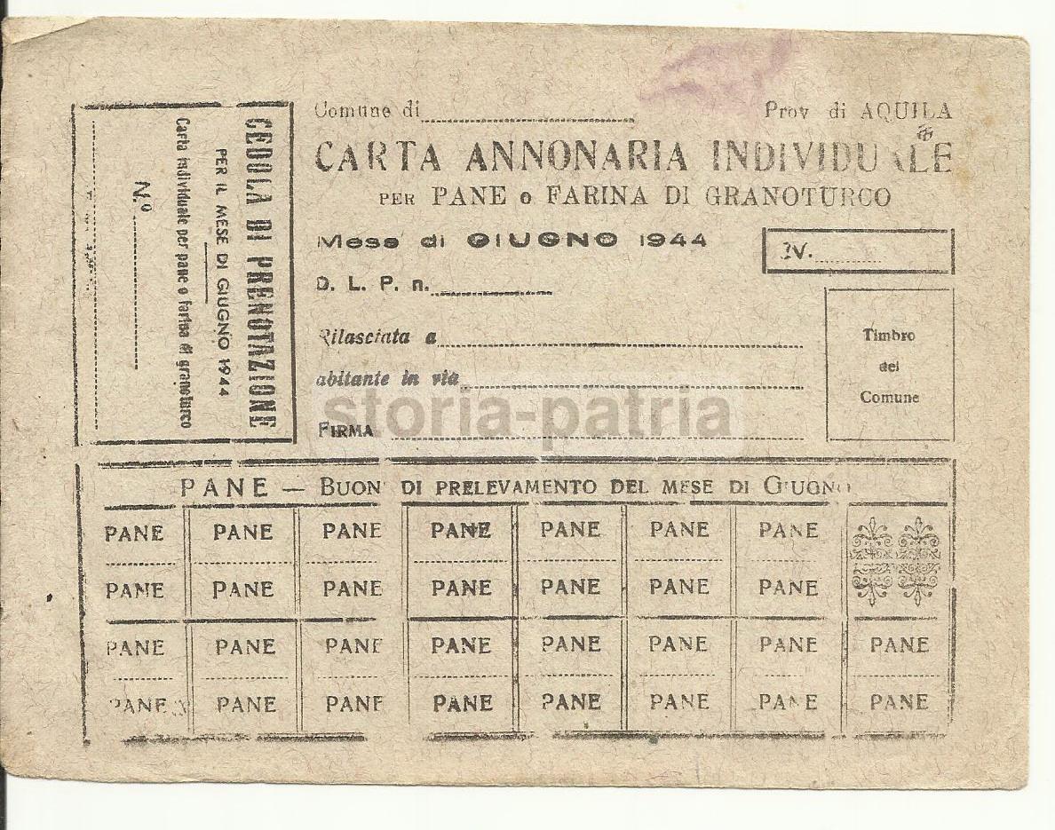 Economia, Politica, Militaria, Cucina, Abruzzo, Aquila, Pane, Farina Di Granoturco, 1944 immagine 1