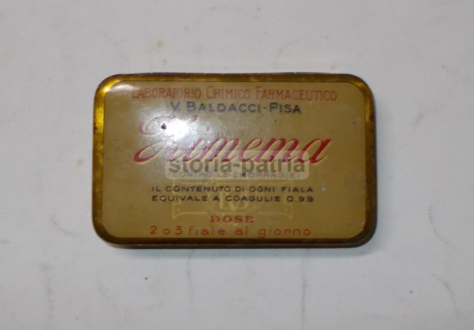 Medicina, Farmacia, Pubblicitaria Farmaceutica, Emorragie, Pisa, Baldacci, Astuccio immagine 1
