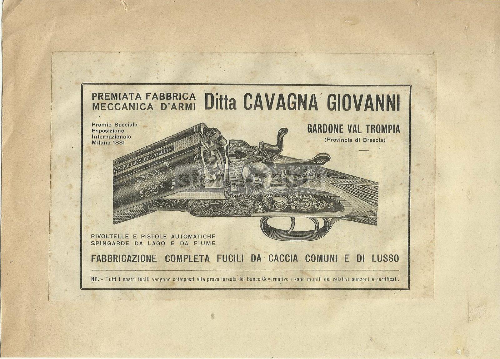 Sport, Caccia, Tiro, Gardone Val Trompia, Brescia, Cavagna, Pubblicitaria, Antica immagine 1