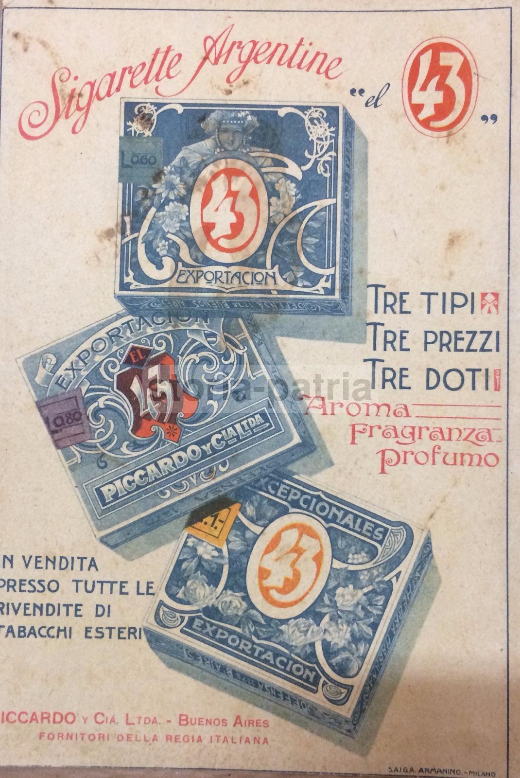 Tabacco, Sigarette Argentine, El 43, Piccardo Y Cia, Buenos Aires, Pubblicitaria, 900 immagine 2