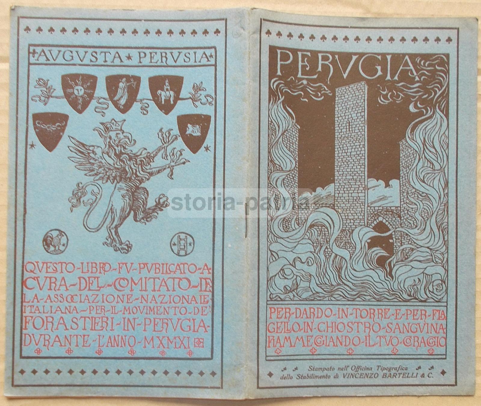 Umbria, Perugia, Antica Guida Turistica Pubblicitaria, Artistiche Copertine, Mappa immagine 1