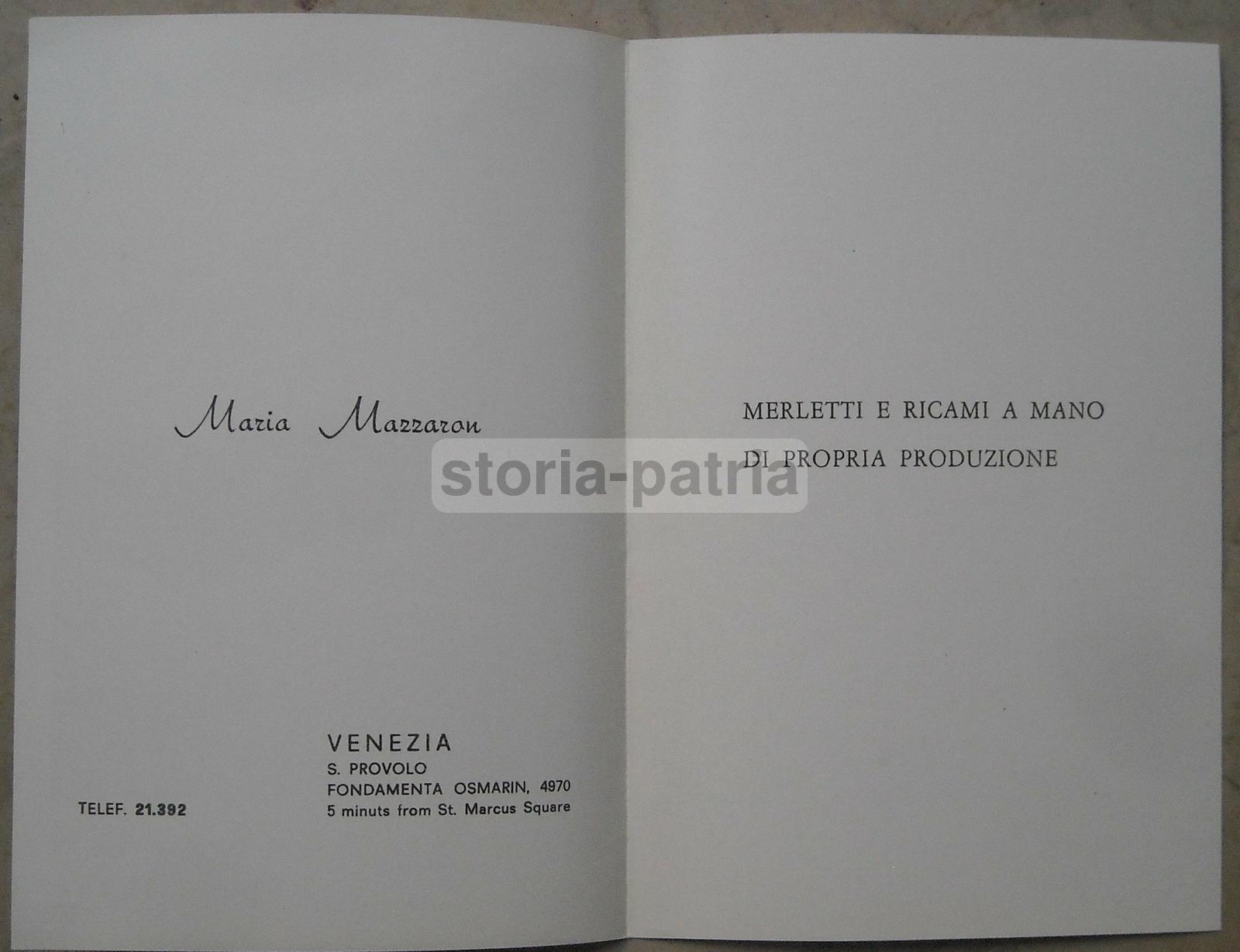 Venezia, Ricami, Merletti, Sartoria, Ricamatrice Mazzaron, Depliant Pubblicitario immagine 3
